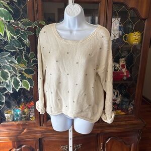 Ellison Cream 100% Angora Rhinestone Front Sweater Long Sleeve Women’s Size S